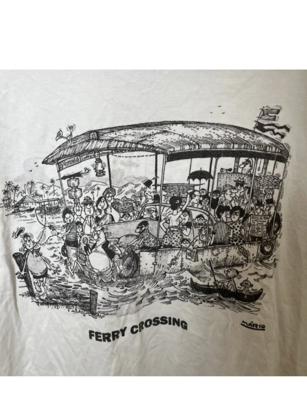 Mario Miranda Ferry Across Zuari Goa Graphic T-Shirt Men’s XL White